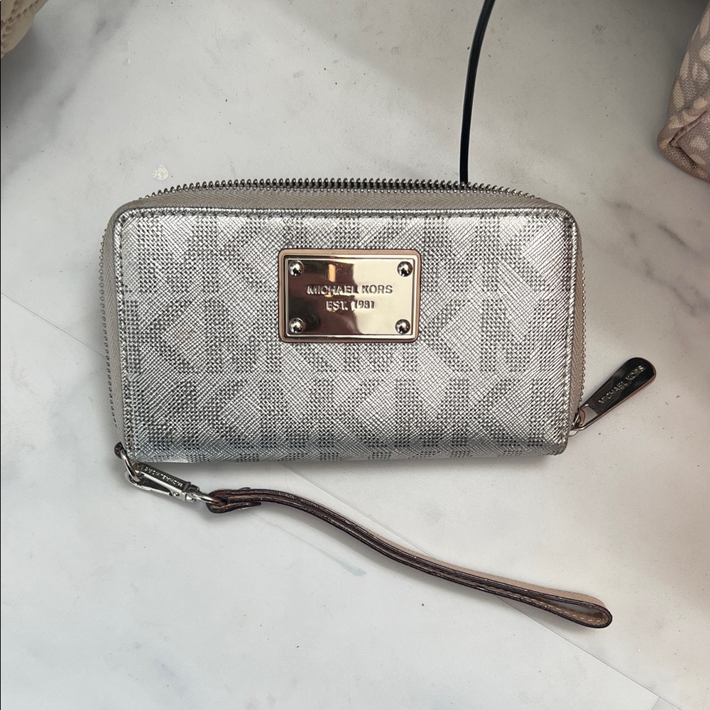 Michael Kors Metallic Silver Wristlet